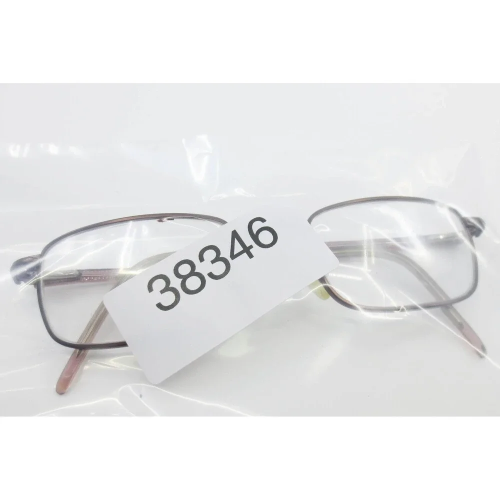 Slim Metal Rectangular Eyeglasses Brown Bronze Frame Pink Temple Tips 38346